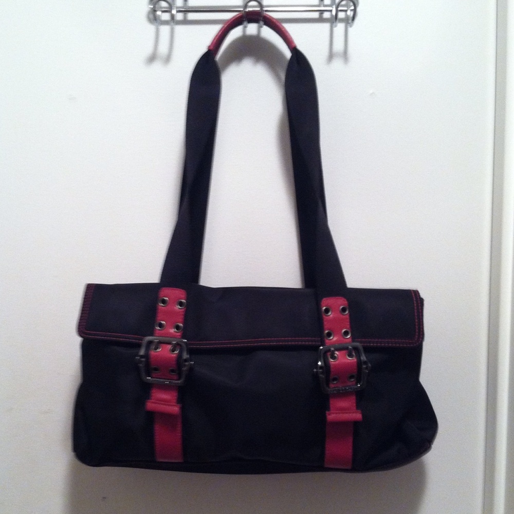 Franco Sarto Black Pink Nylon Shoulder Bag